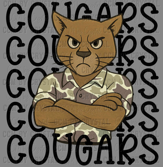 Cougars Camo Stacked Sports Mascot Ready to Press Transfer DTF Transfer Sublimation Transfer