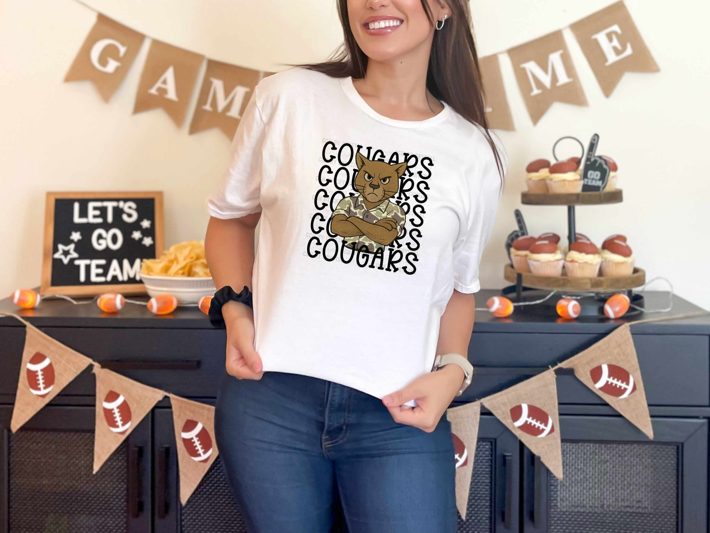 Cougars Camo Stacked Sports Mascot Ready to Press Transfer DTF Transfer Sublimation Transfer