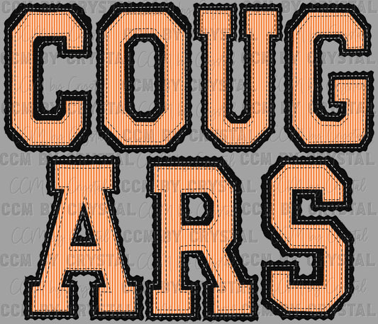 Cougars Faux Embroidery Stripes Orange Sports Mascot Ready to Press Transfer DTF Transfer Sublimation Transfer