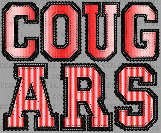 Cougars Faux Embroidery Stripes Red Sports Mascot Ready to Press Transfer DTF Transfer Sublimation Transfer