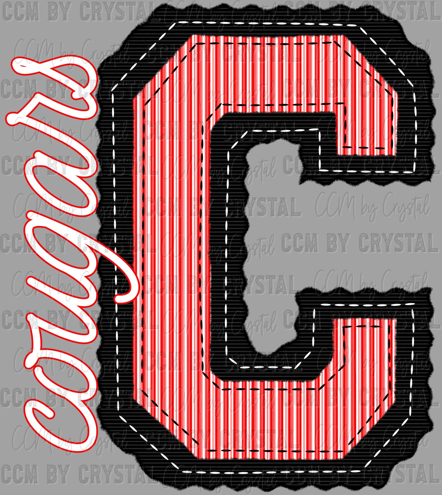 Cougars Faux Embroidery Stripes Red Sports Mascot Ready to Press Transfer DTF Transfer Sublimation Transfer