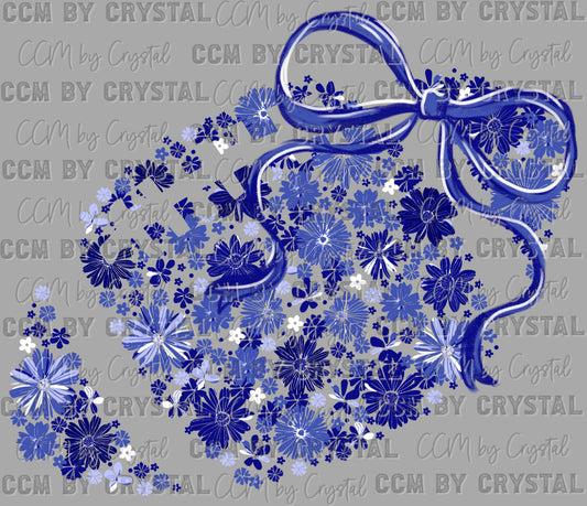 Football Floral Navy White Bow Flowers Sports Ready to Press Transfer DTF Transfer Sublimation Transfer