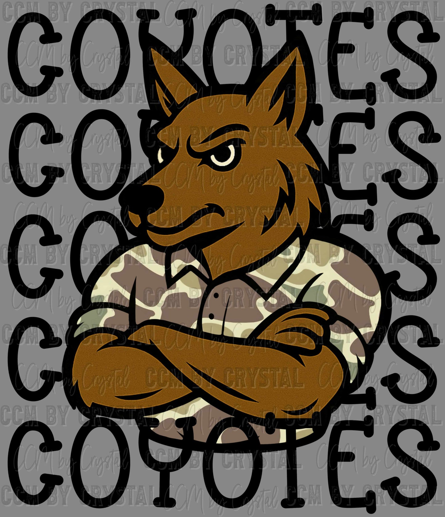 Coyotes Camo Stacked Sports Mascot Ready to Press Transfer DTF Transfer Sublimation Transfer