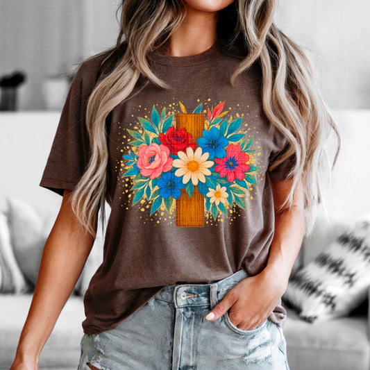 Floral Cross Faith Ready to Press Transfer DTF Transfer Sublimation Transfer