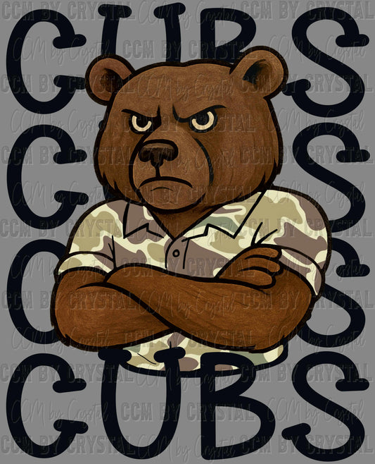 Cubs Camo Stacked Sports Mascot Ready to Press Transfer DTF Transfer Sublimation Transfer