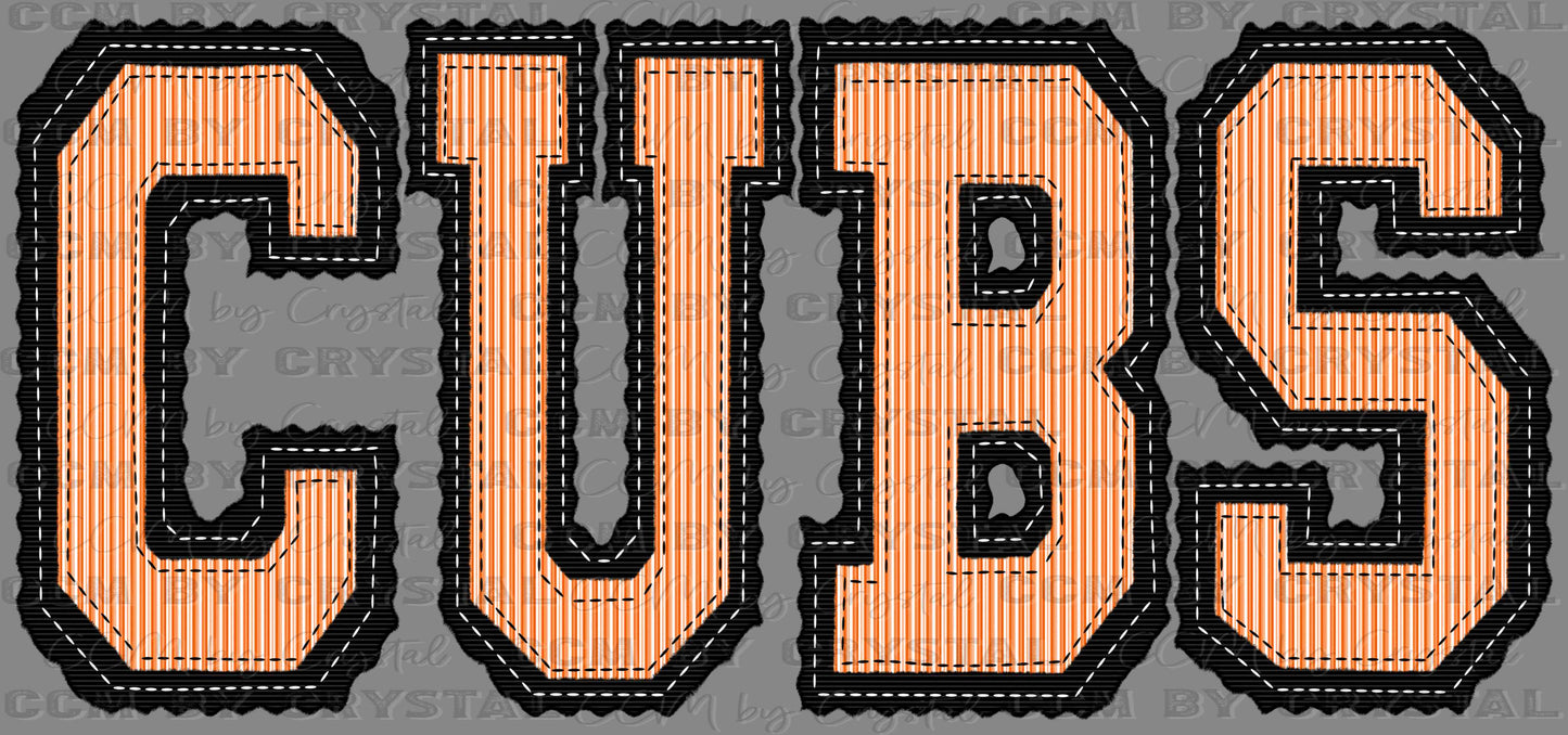 Cubs Faux Embroidery Orange Black Sports Mascot Ready to Press Transfer DTF Transfer Sublimation Transfer
