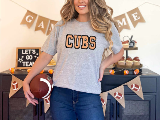 Cubs Faux Embroidery Orange Black Sports Mascot Ready to Press Transfer DTF Transfer Sublimation Transfer