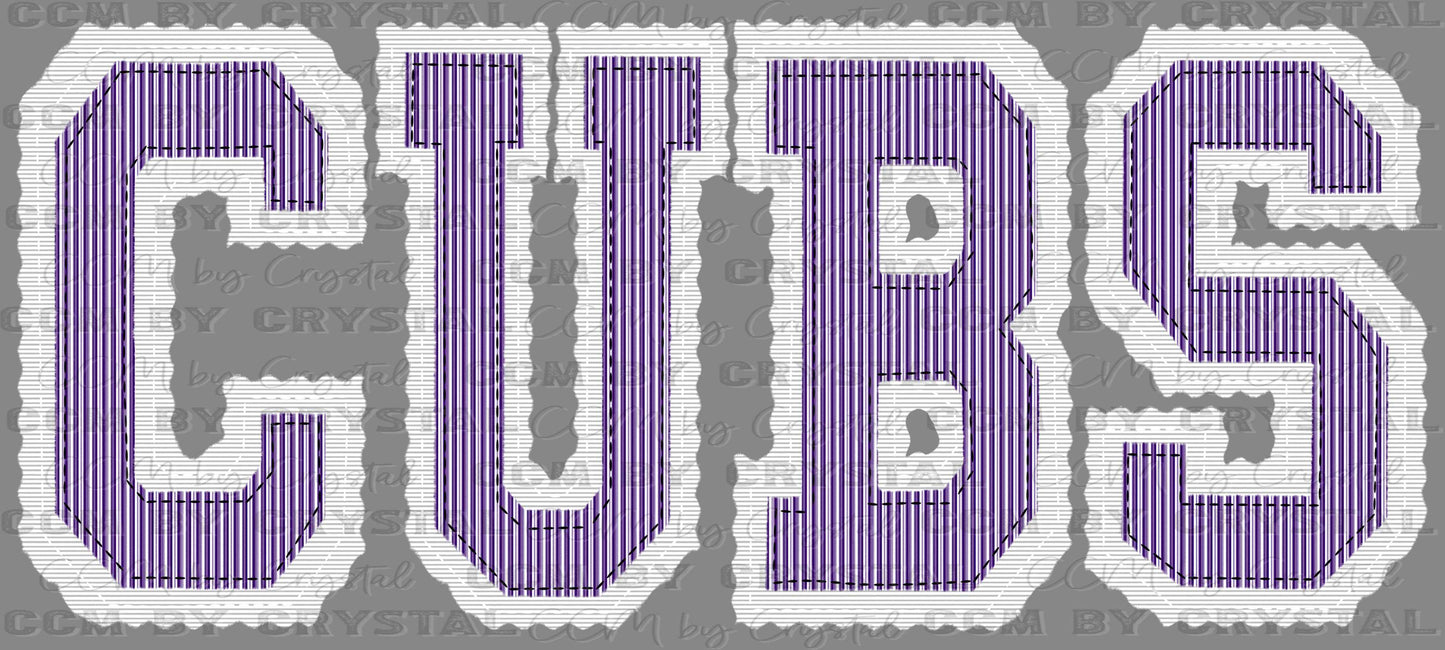 Cubs Faux Embroidery Purple White Sports Mascot Ready to Press Transfer DTF Transfer Sublimation Transfer