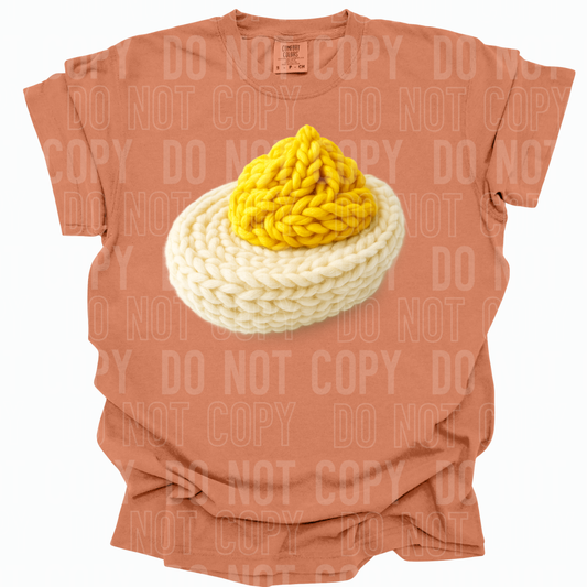 Deviled Egg Faux Fake Yarn Ready to Press Transfer DTF Transfer Sublimation Transfer