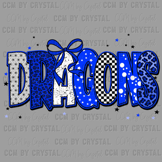 Dragons Blue Mascot Ready to Press Transfer DTF Transfer Sublimation Transfer
