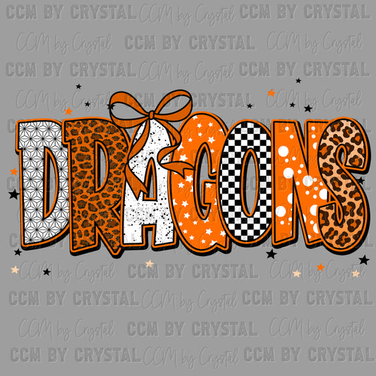 Dragons Orange Mascot Ready to Press Transfer DTF Transfer Sublimation Transfer