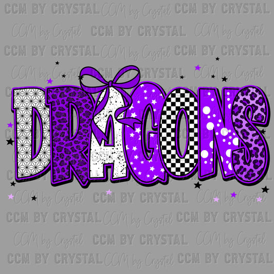 Dragons Purple Mascot Ready to Press Transfer DTF Transfer Sublimation Transfer