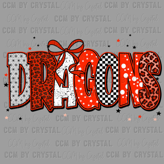 Dragons Red Mascot Ready to Press Transfer DTF Transfer Sublimation Transfer