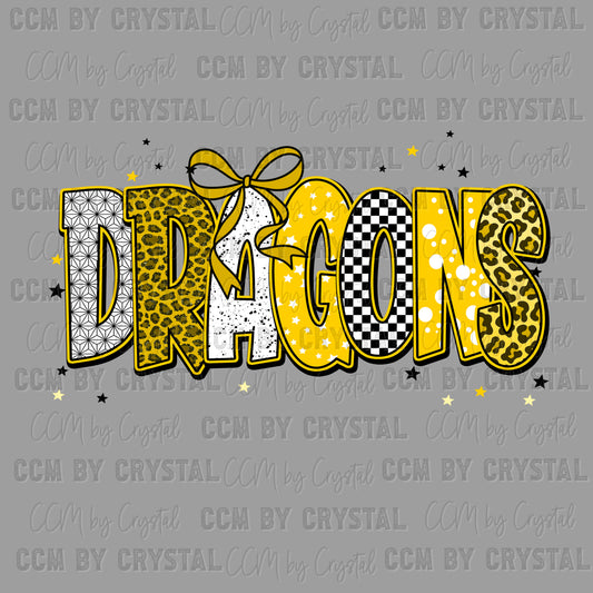 Dragons Yellow Mascot Ready to Press Transfer DTF Transfer Sublimation Transfer