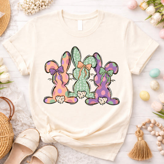 Three Doodle Bunnies Easter Ready to Press Instant Peel DTF Transfers Sublimation Transfers