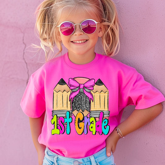 1st Grade Girl Pencils Back to School Ready to Press Transfer DTF Transfer Sublimation Transfer