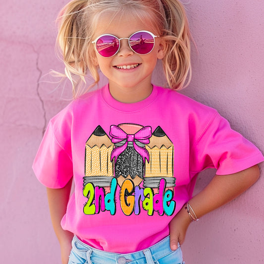 2nd Grade Girl Pencils Back to School Ready to Press Transfer DTF Transfer Sublimation Transfer