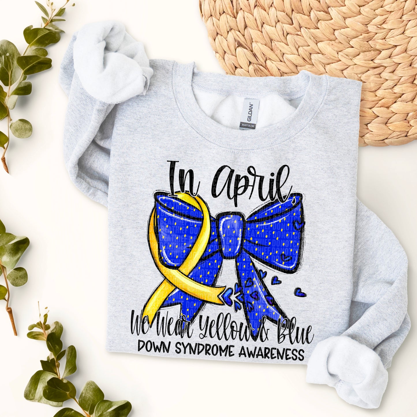 In April We Wear Yellow and Blue Down Syndrome Awareness Ready to Press Transfer DTF Transfer Sublimation Transfer