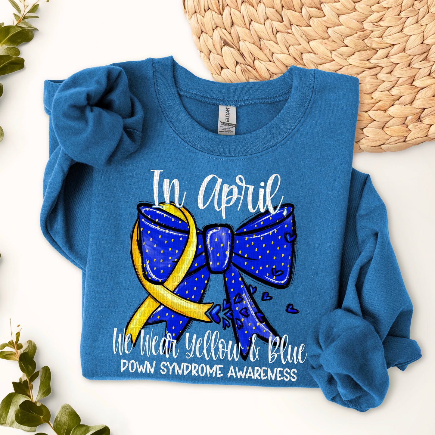 In April We Wear Yellow and Blue Down Syndrome Awareness Ready to Press Transfer DTF Transfer