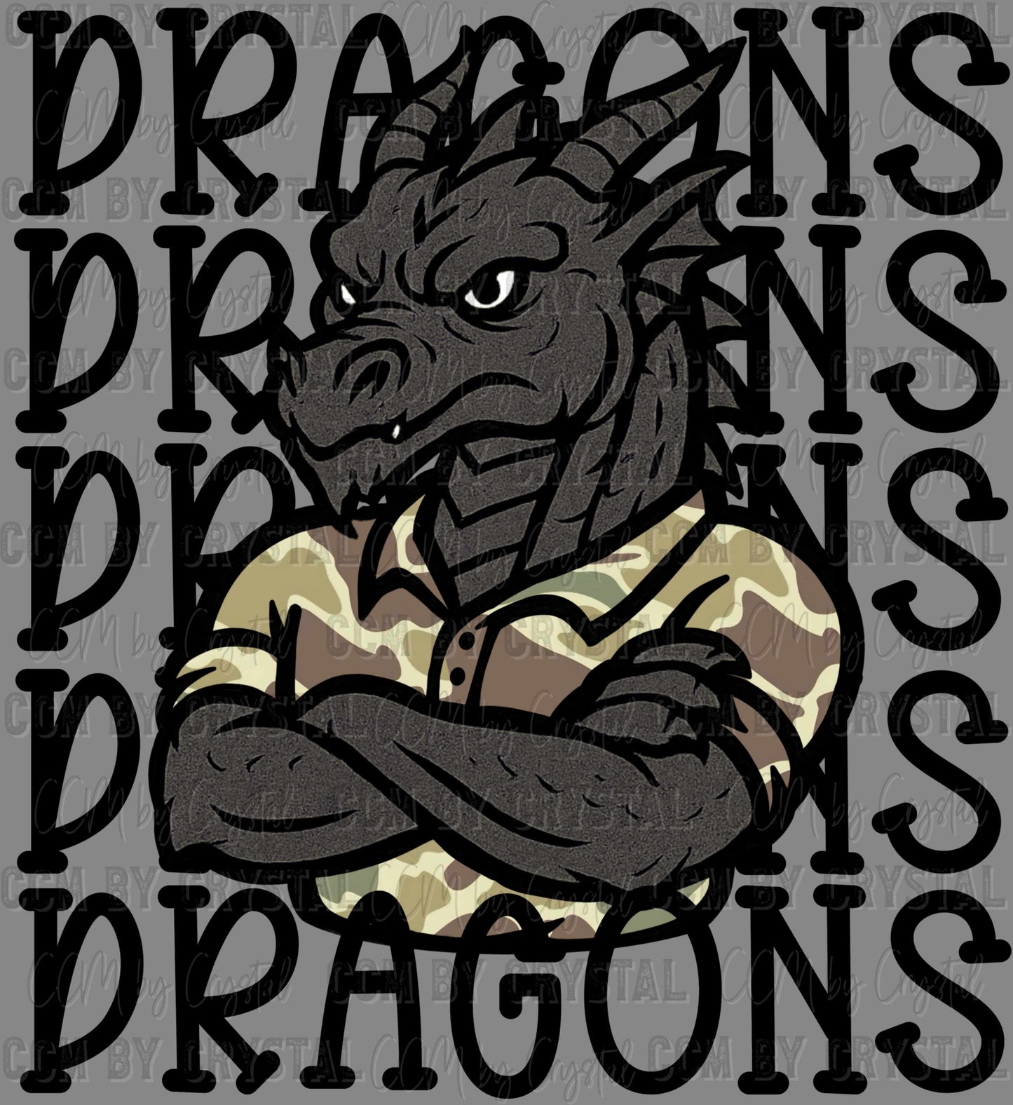 Dragons Camo Stacked Sports Mascot Ready to Press Transfer DTF Transfer Sublimation Transfer