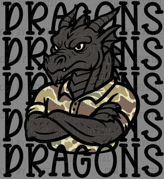 Dragons Camo Stacked Sports Mascot Ready to Press Transfer DTF Transfer Sublimation Transfer