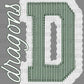 Dragons Faux Embroidery Green White Sports Mascot Ready to Press Transfer DTF Transfer Sublimation Transfer