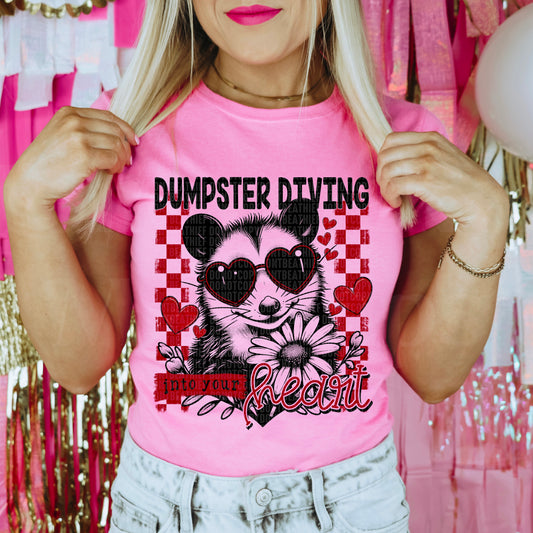 Dumpster Diving into Your Heart Valentine's Day Ready to Press Transfer DTF Transfer Sublimation Transfer