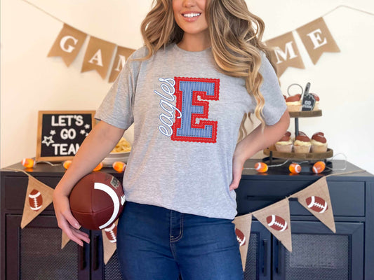 Eagles Faux Embroidery Red Blue Sports Mascot Ready to Press Transfer DTF Transfer Sublimation Transfer