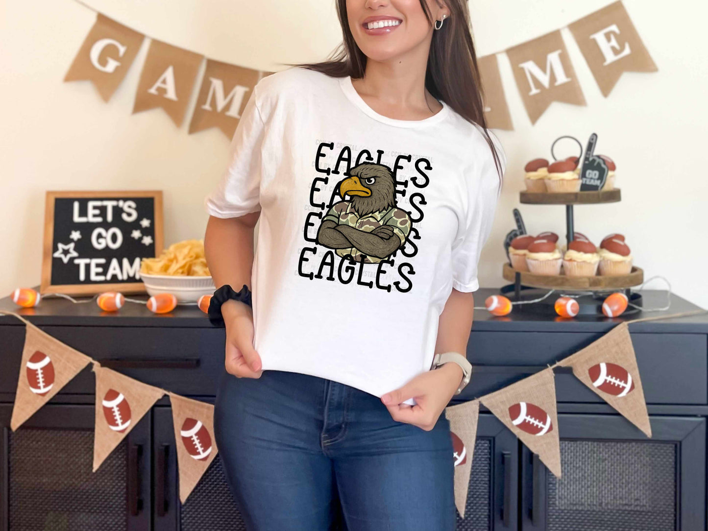 Eagles Camo Stacked Sports Mascot Ready to Press Transfer DTF Transfer Sublimation Transfer