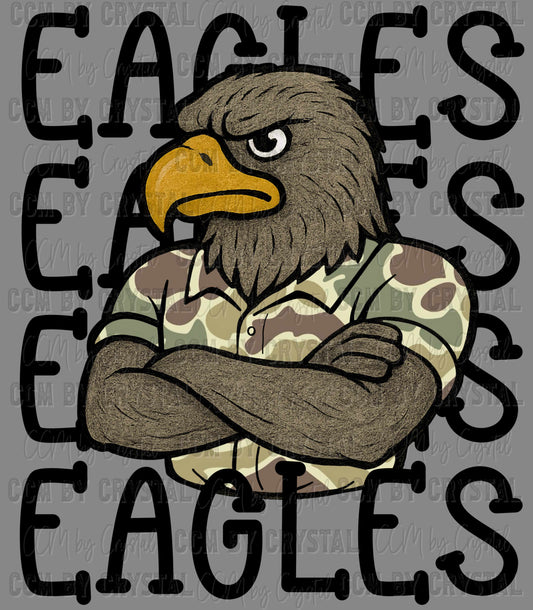 Eagles Camo Stacked Sports Mascot Ready to Press Transfer DTF Transfer Sublimation Transfer