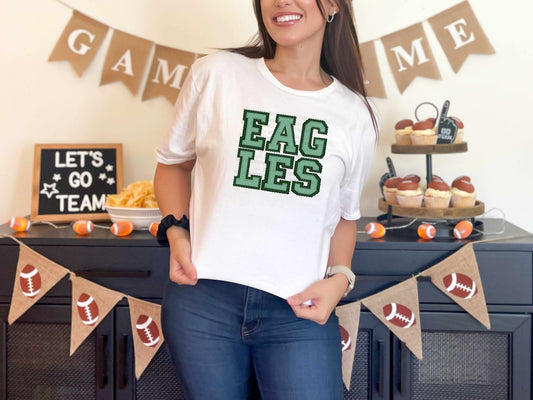 Eagles Faux Embroidery Green Dark Green Sports Mascot Ready to Press Transfer DTF Transfer Sublimation Transfer