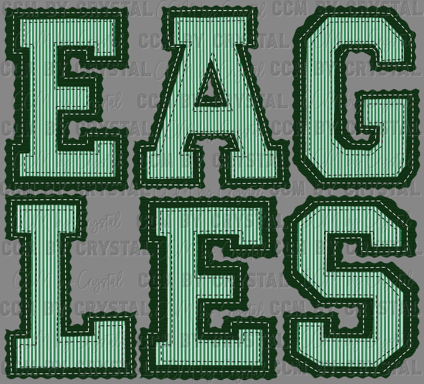 Eagles Faux Embroidery Green Dark Green Sports Mascot Ready to Press Transfer DTF Transfer Sublimation Transfer