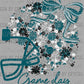 Game Day Football Helmet Floral Teal Black Silver White Bow Flowers Sports Ready to Press Transfer DTF Transfer Sublimation Transfer