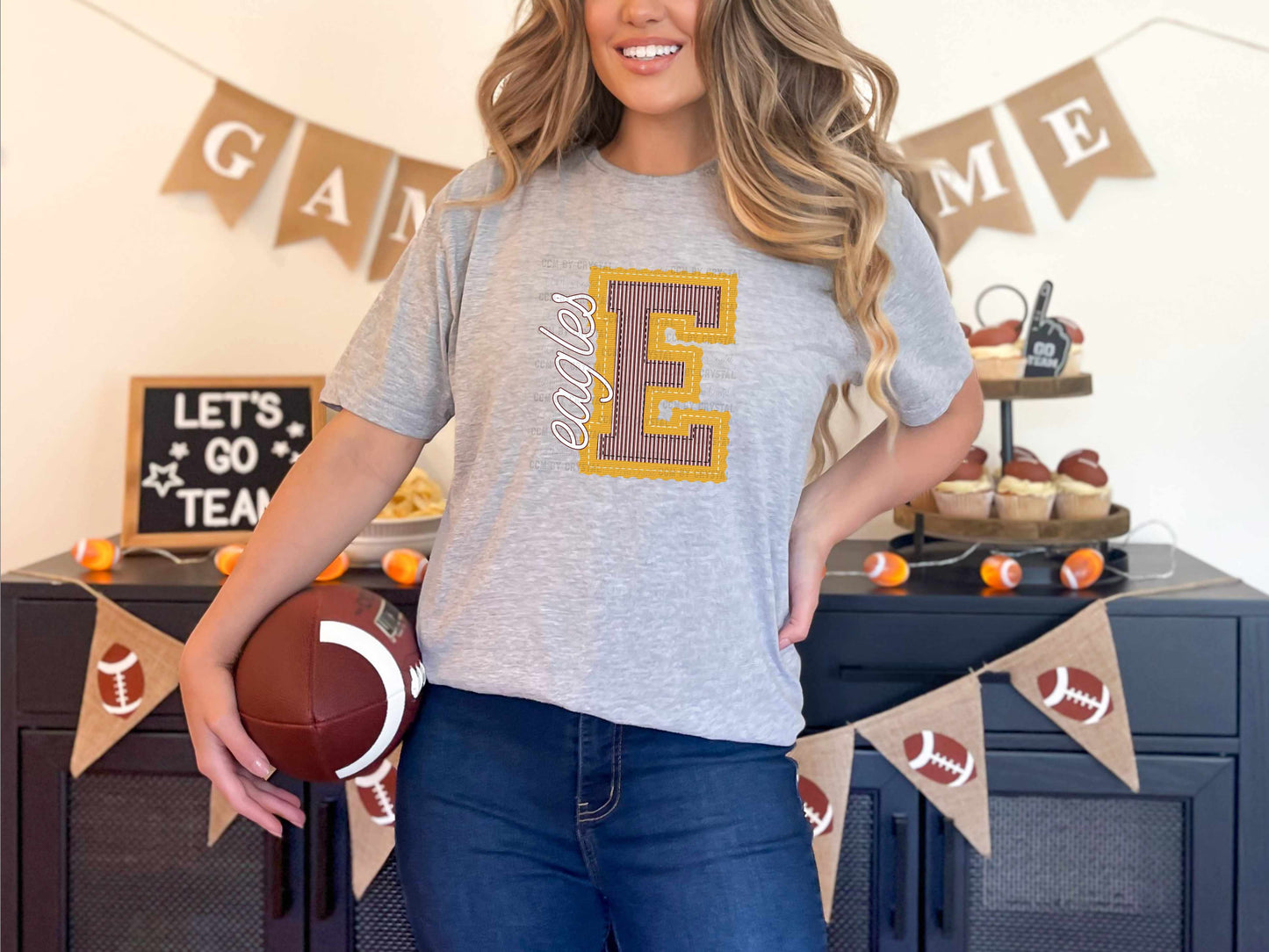 Eagles Faux Embroidery Maroon Yellow Sports Mascot Ready to Press Transfer DTF Transfer Sublimation Transfer