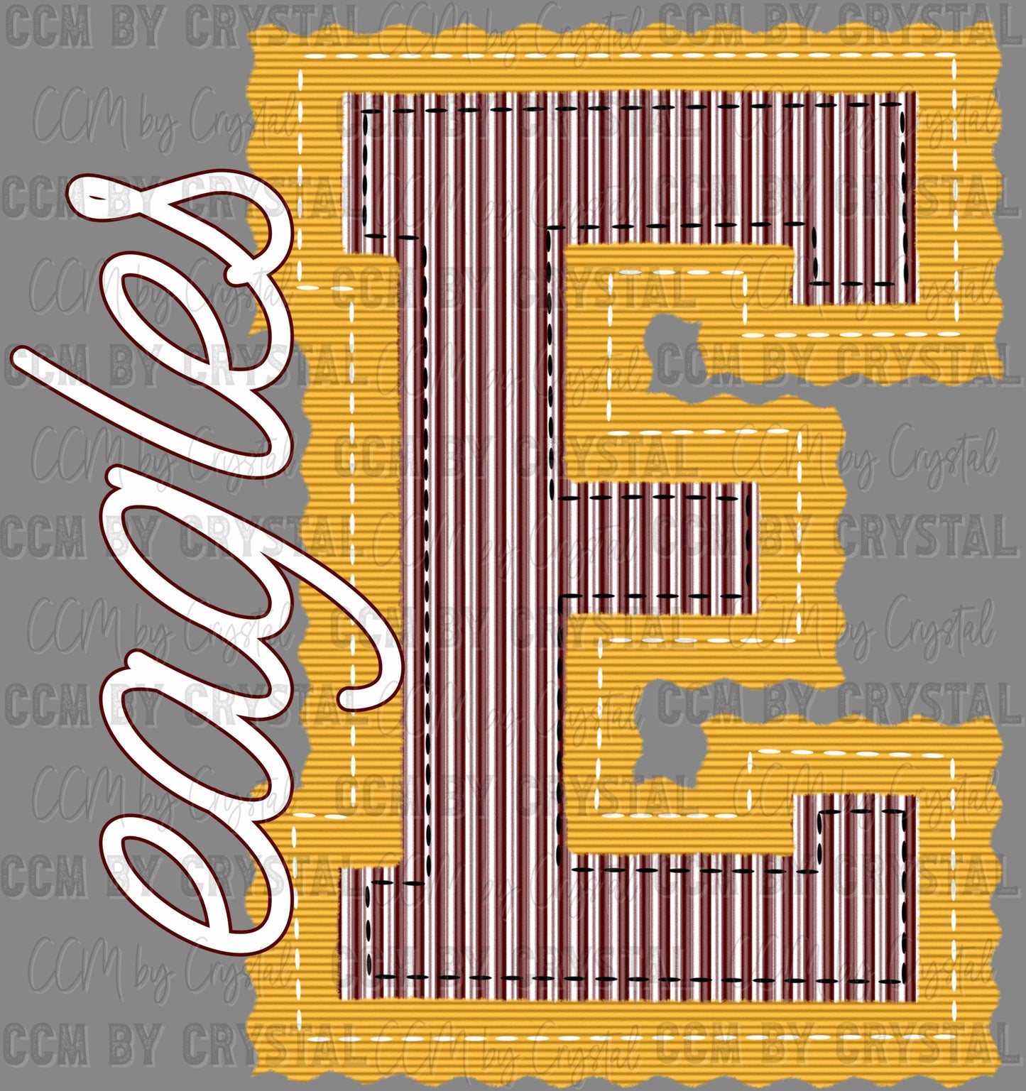 Eagles Faux Embroidery Maroon Yellow Sports Mascot Ready to Press Transfer DTF Transfer Sublimation Transfer