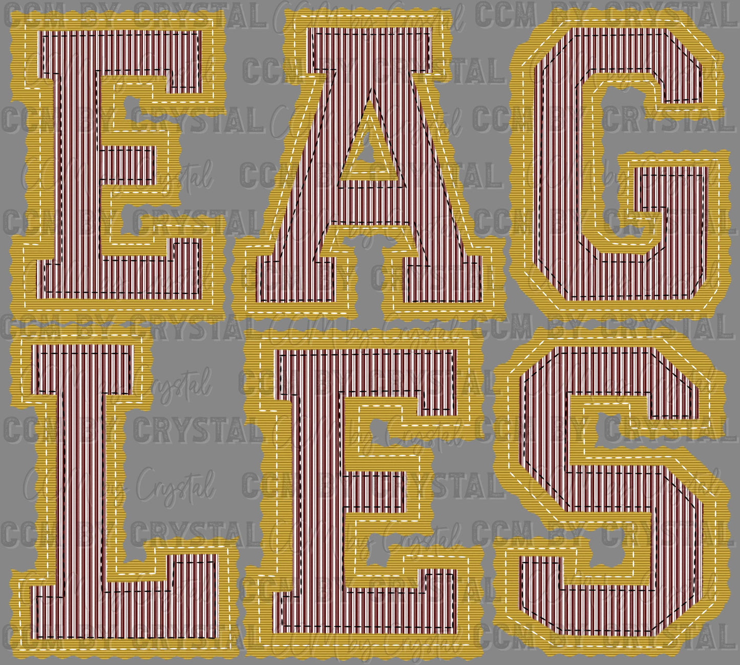 Eagles Faux Embroidery Maroon Gold Sports Mascot Ready to Press Transfer DTF Transfer Sublimation Transfer