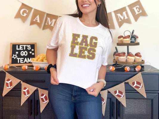 Eagles Faux Embroidery Maroon Gold Sports Mascot Ready to Press Transfer DTF Transfer Sublimation Transfer
