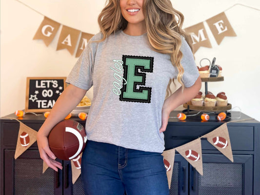 Eagles Faux Embroidery Green Black Sports Mascot Ready to Press Transfer DTF Transfer Sublimation Transfer