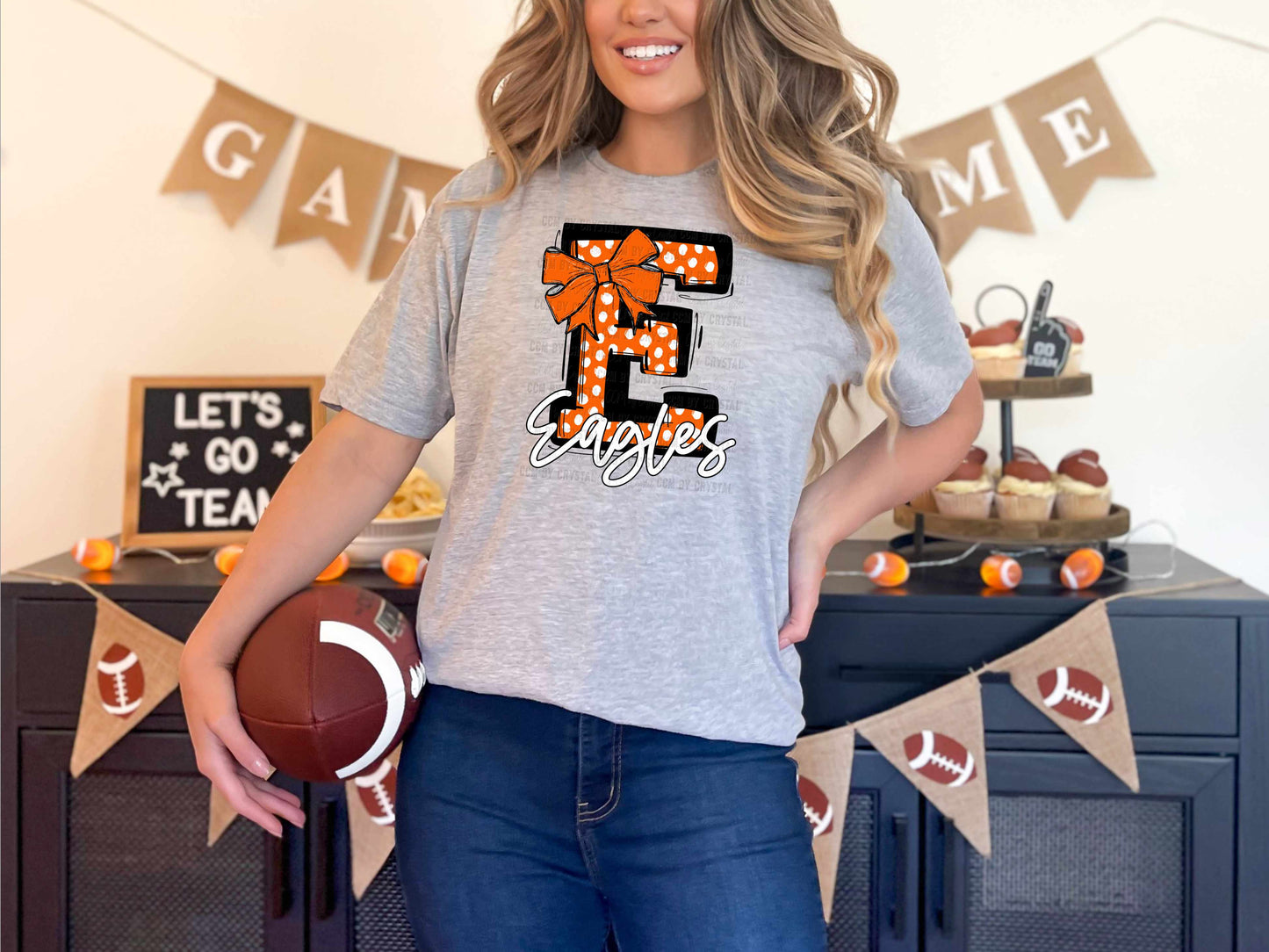 Eagles Orange Bow Dots Sports Mascot Ready to Press Transfer DTF Transfer Sublimation Transfer
