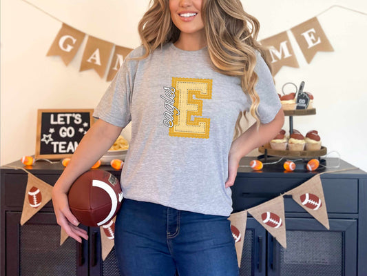 Eagles Faux Embroidery Yellow Sports Mascot Ready to Press Transfer DTF Transfer Sublimation Transfer