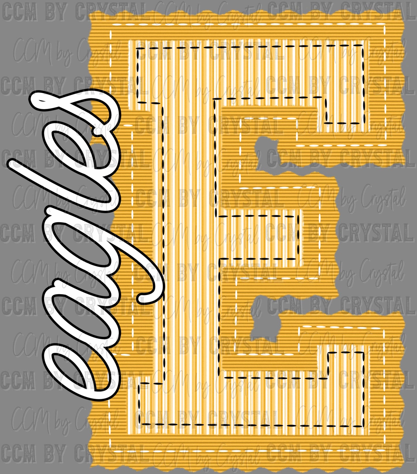 Eagles Faux Embroidery Yellow Sports Mascot Ready to Press Transfer DTF Transfer Sublimation Transfer