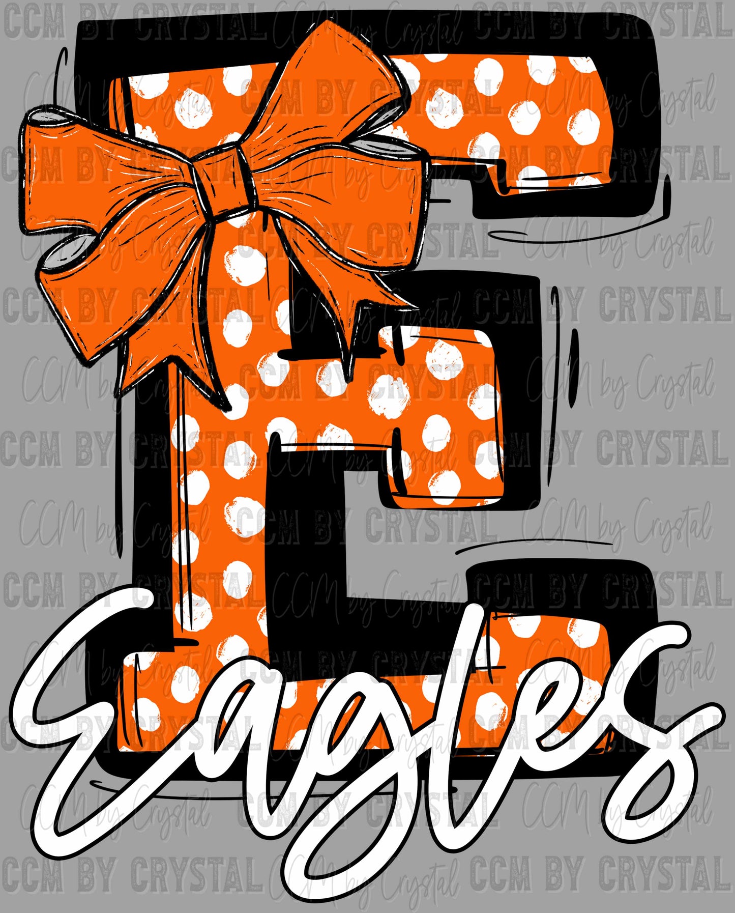 Eagles Orange Bow Dots Sports Mascot Ready to Press Transfer DTF Transfer Sublimation Transfer