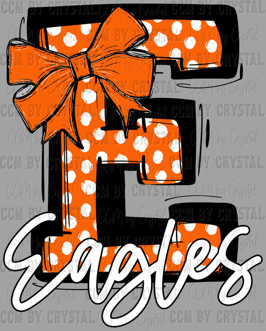 Eagles Orange Bow Dots Sports Mascot Ready to Press Transfer DTF Transfer Sublimation Transfer