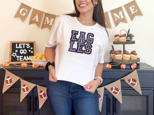 Eagles Faux Embroidery Purple Black Sports Mascot Ready to Press Transfer DTF Transfer Sublimation Transfer