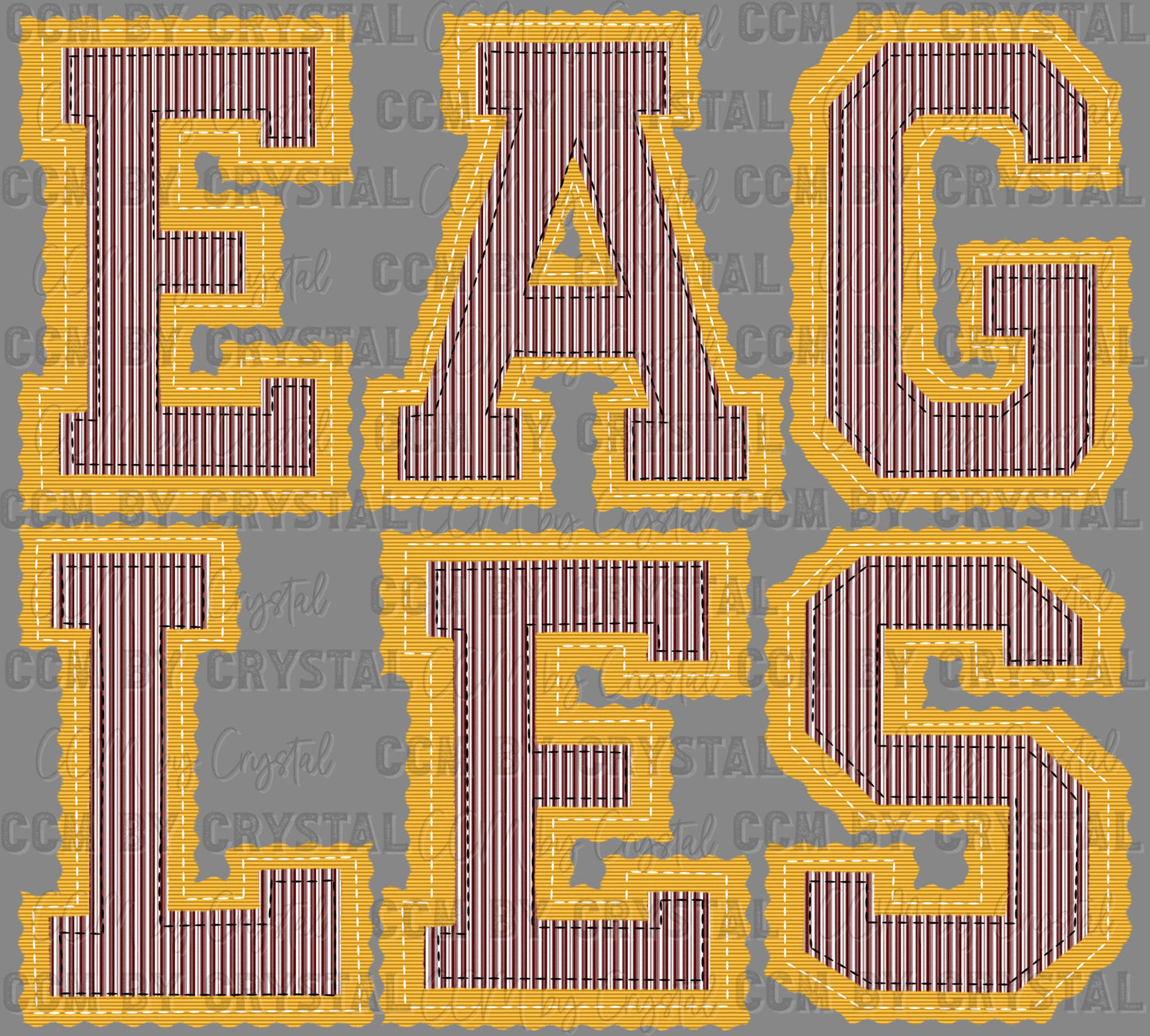 Eagles Faux Embroidery Maroon Yellow Sports Mascot Ready to Press Transfer DTF Transfer Sublimation Transfer