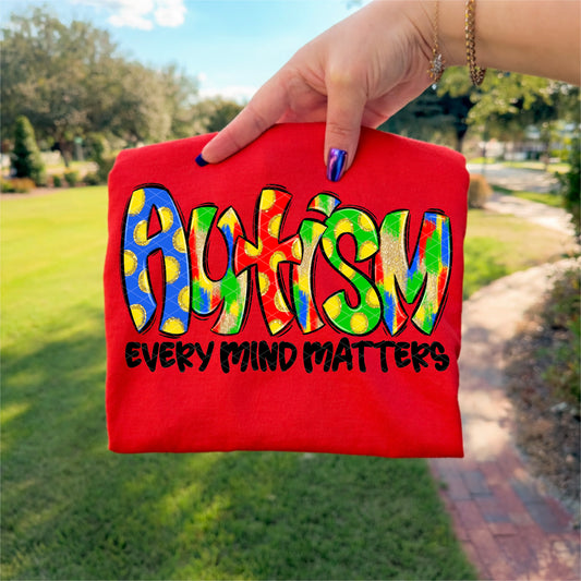 Autism Awareness Every Mind Matters Ready to Press Instant Peel DTF Transfers Sublimation Transfers