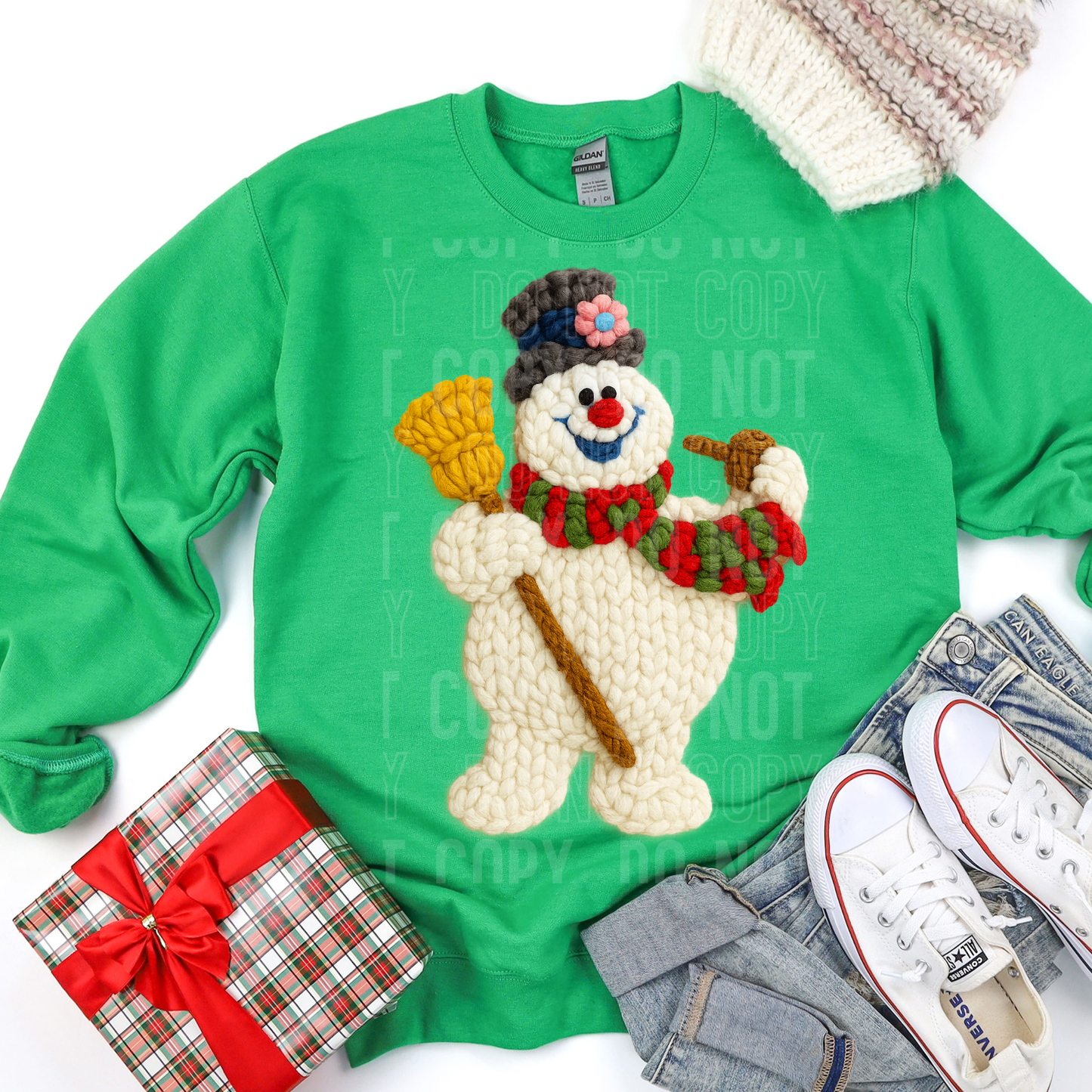 Christmas Snowman Faux Fake Yarn Fake Sequins Ready to Press Transfer Instant Peel DTF Transfer Sublimation Transfer