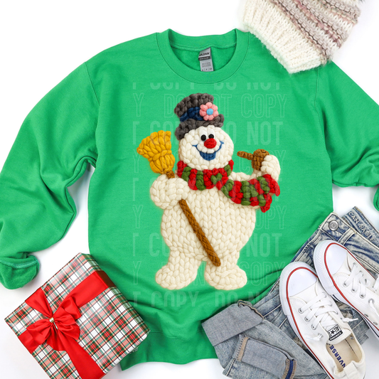 Christmas Snowman Faux Fake Yarn Fake Sequins Ready to Press Transfer Instant Peel DTF Transfer Sublimation Transfer