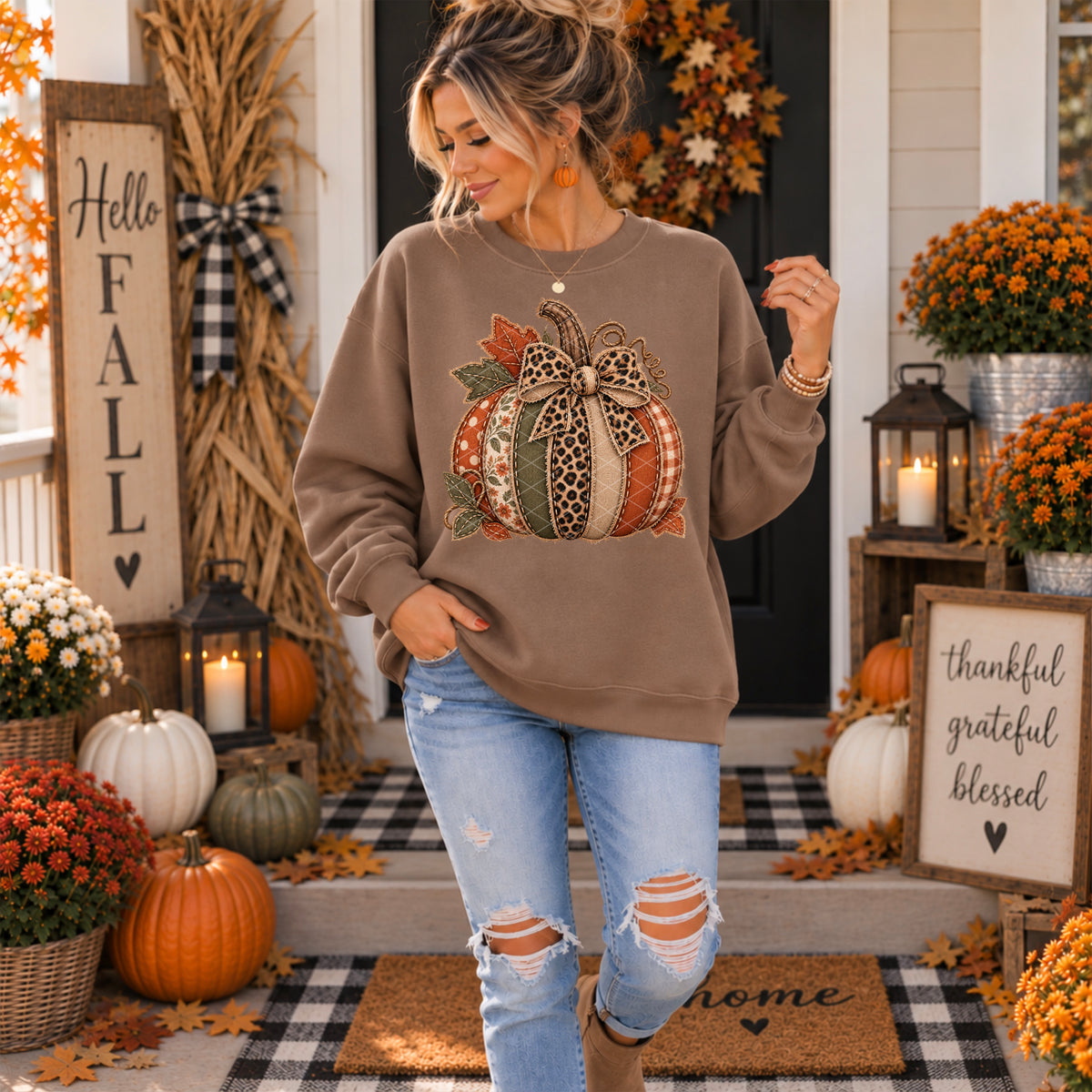 Faux Fabric Pumpkin Fall Ready to Press DTF Transfers Sublimation Transfers