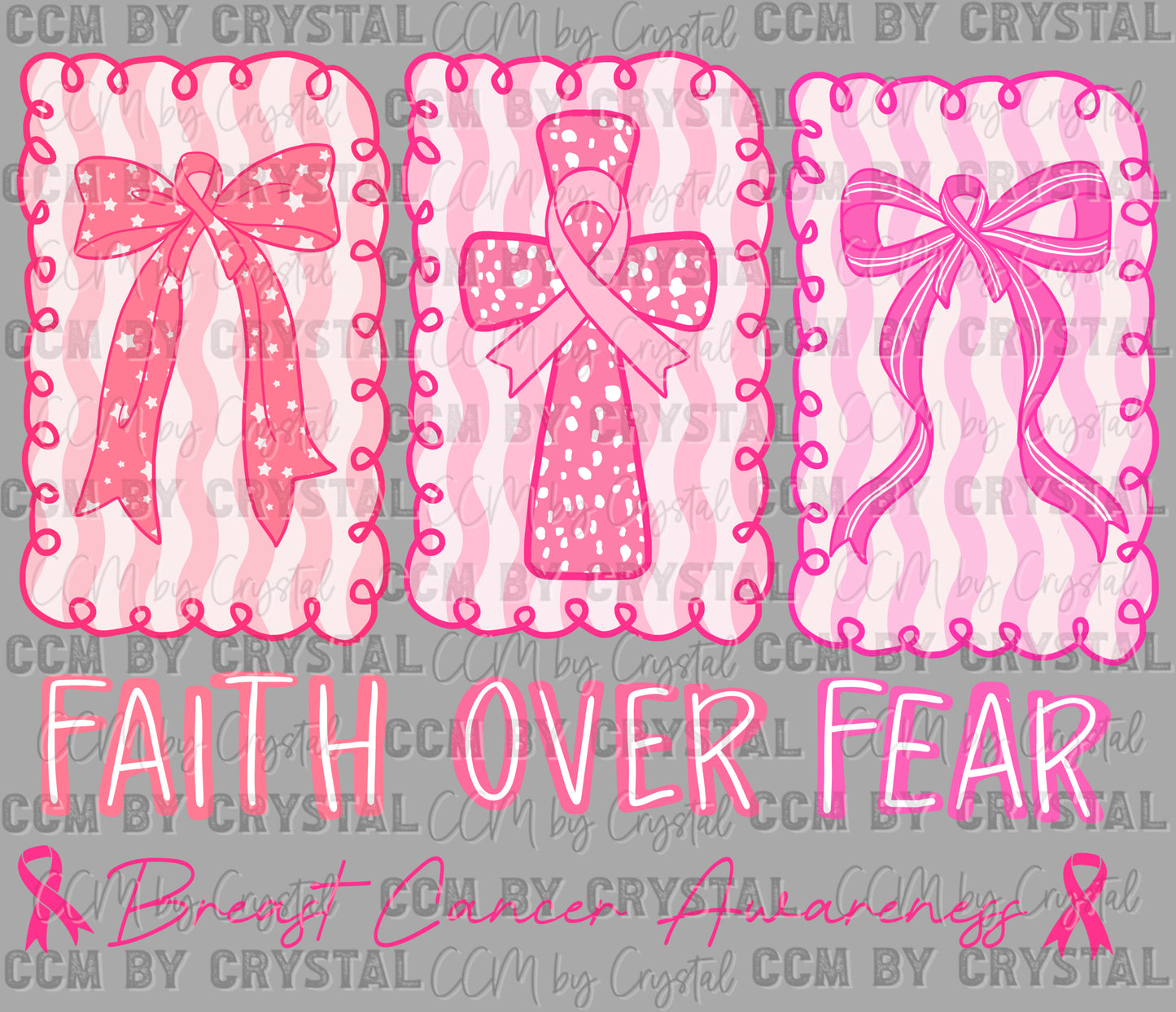 Faith Over Fear Breast Cancer Awareness Ribbons Pink Crosses Christianity Stars Ready to Press Transfer DTF Transfer Sublimation Transfer